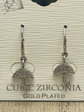 Gold Plated Umbrella Earrings with Cubic Zirconia